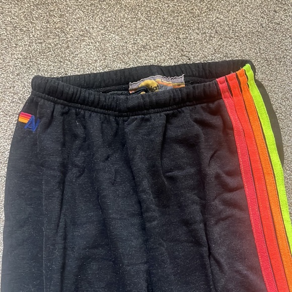 Aviator Nation 4 Stripe Sweatpants Black Joggers Neon Preppy Pants Size L - Picture 2 of 6
